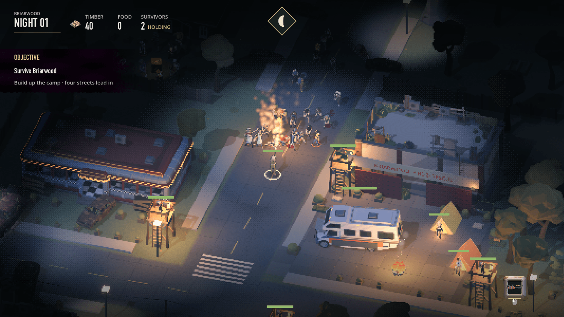 the flamethrower on a lamp-lit street