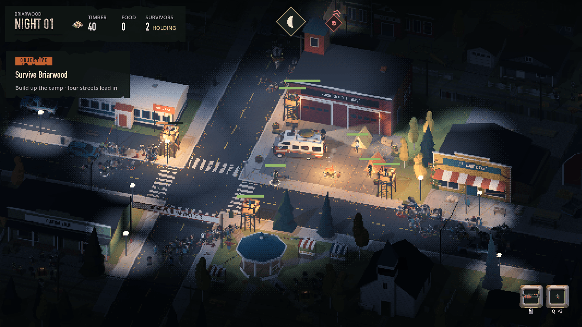 Briarwood from above — the horde on all four streets