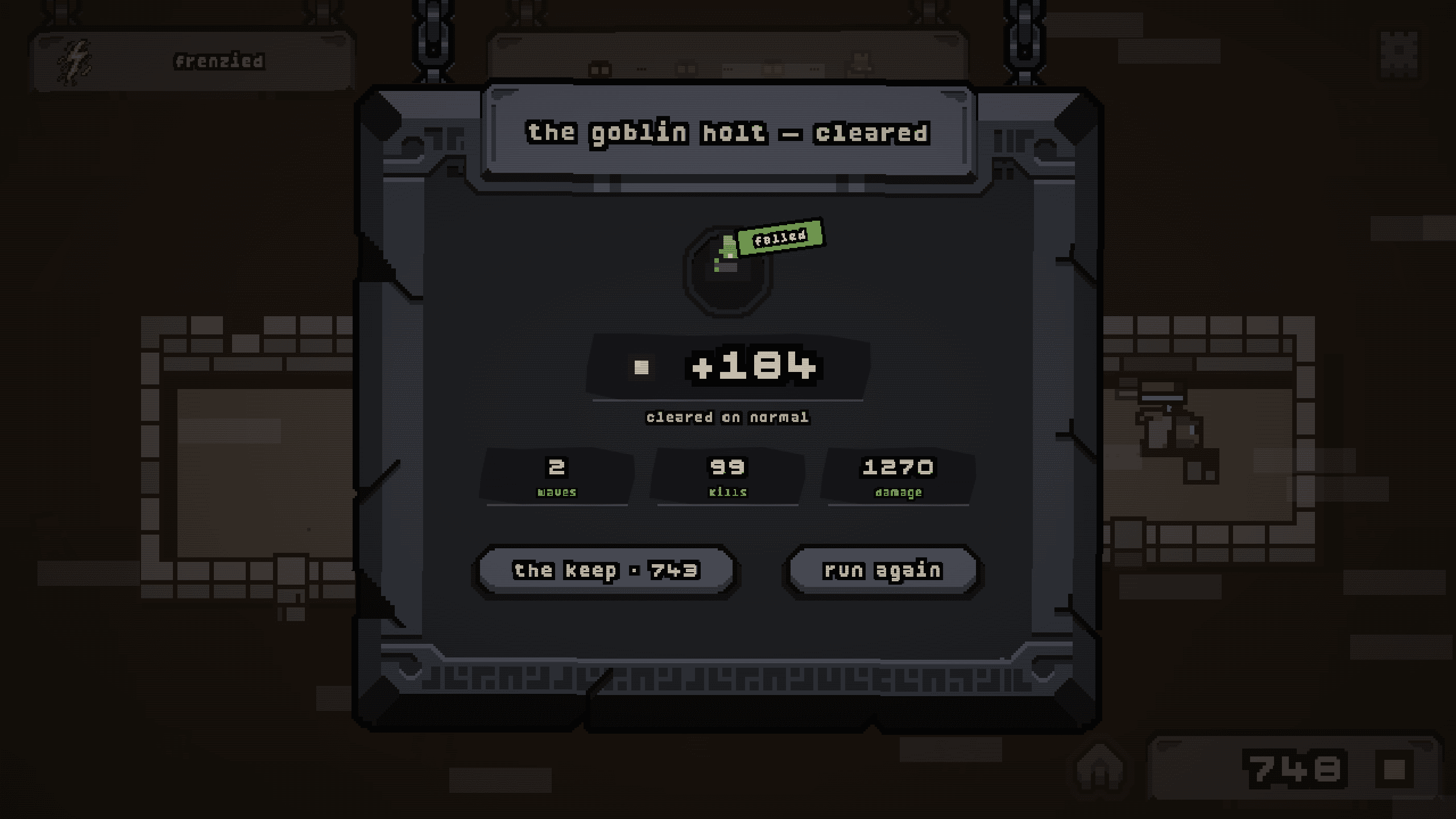 the run-cleared card — what the boss taught, and what it paid