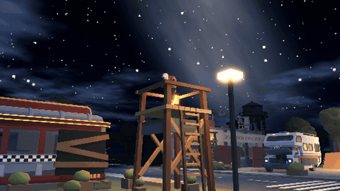 a watchtower firing into the street